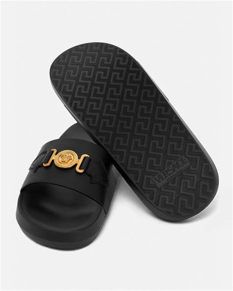 cheap replica versace slides|Versace la medusa leather slides.